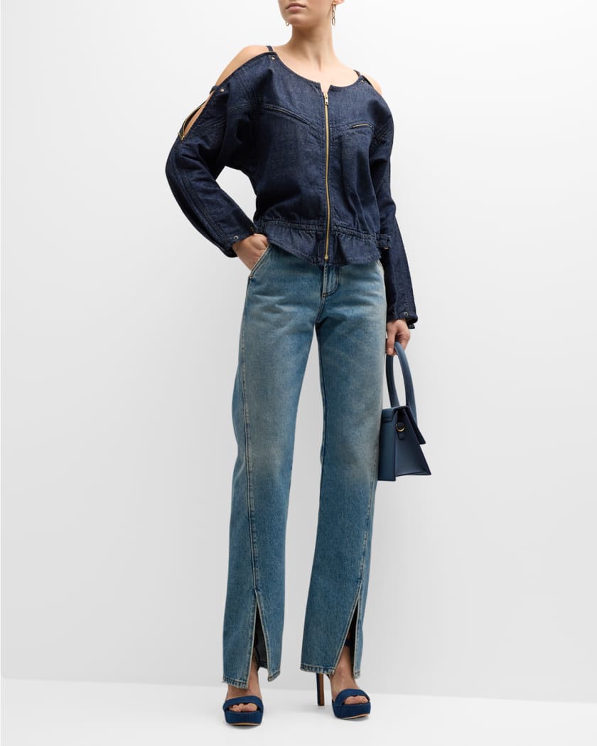 FRAME Slouchy Zip Front Denim Jacket Neiman Marcus