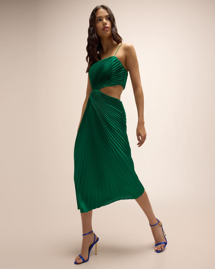 Alice + Olivia Fayeth Pleated Asymmetric Maxi Dress