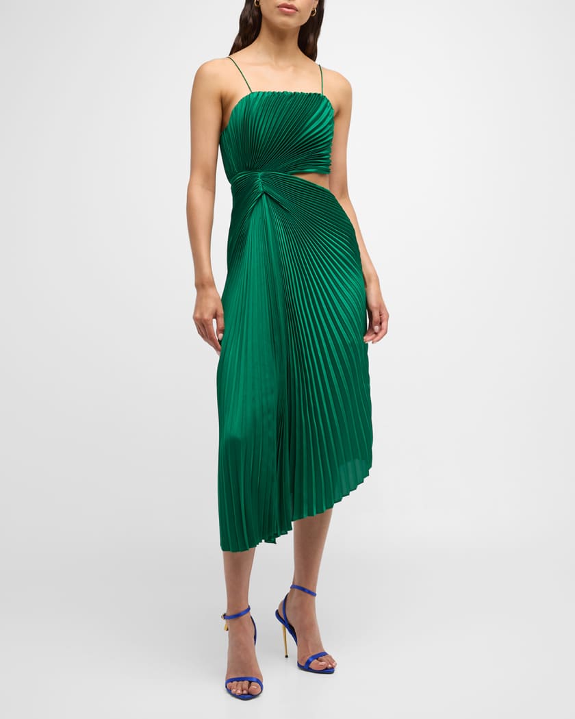 Alice + Olivia Fayeth Pleated Asymmetric Maxi Dress