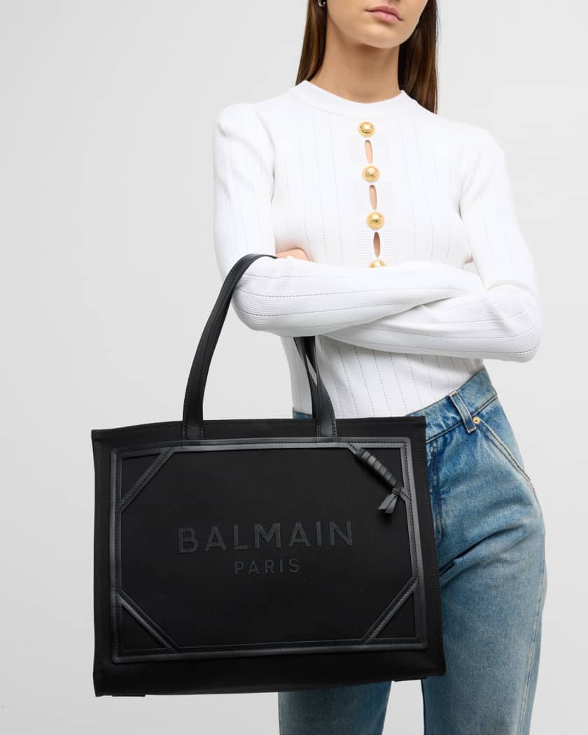 Balmain B-army Medium Logo Shopper Tote In Black White