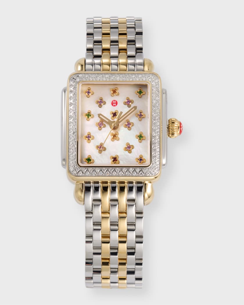 MICHELE Deco Fleur Two Tone 18K Gold Plated Diamond Watch Neiman