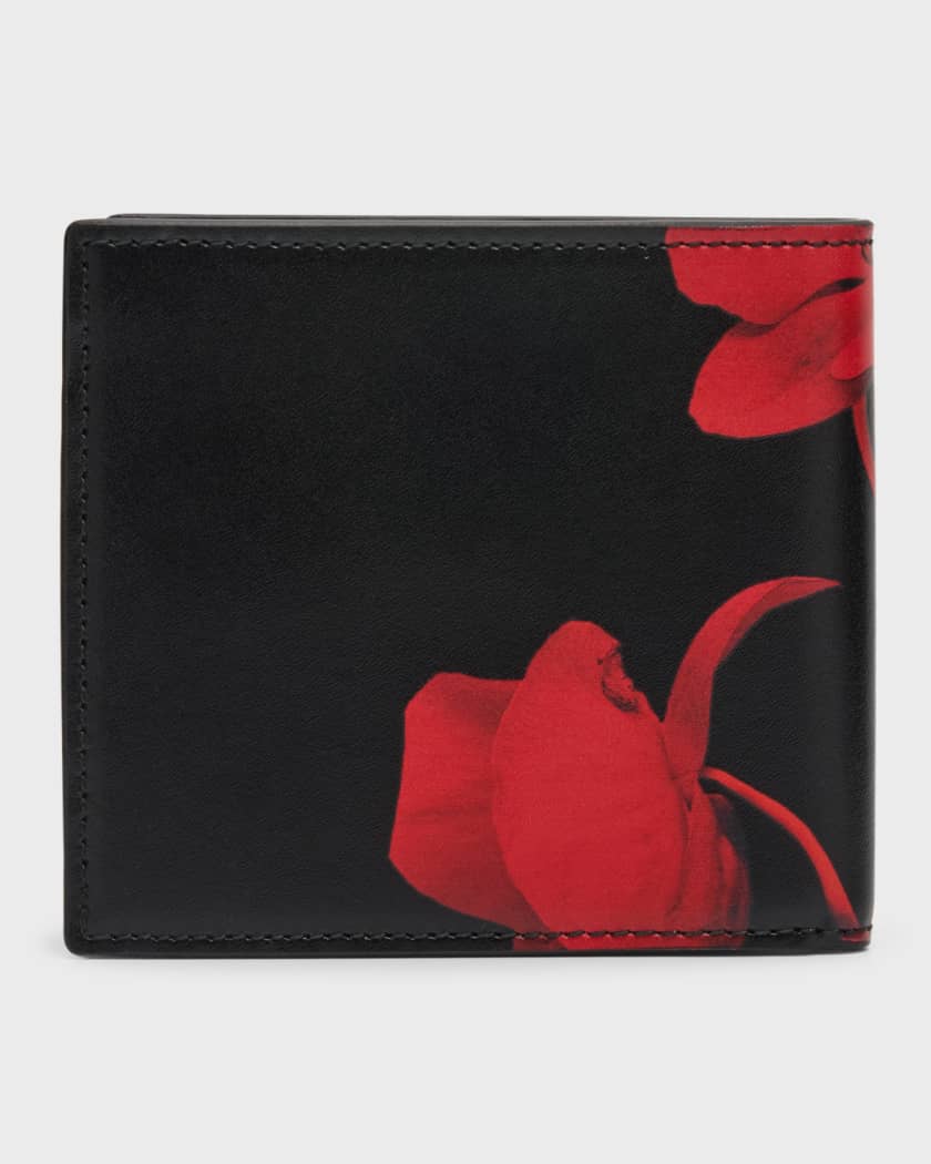 Alexander McQueen - Orchid-print Leather Bi-Fold Wallet - Mens - Black