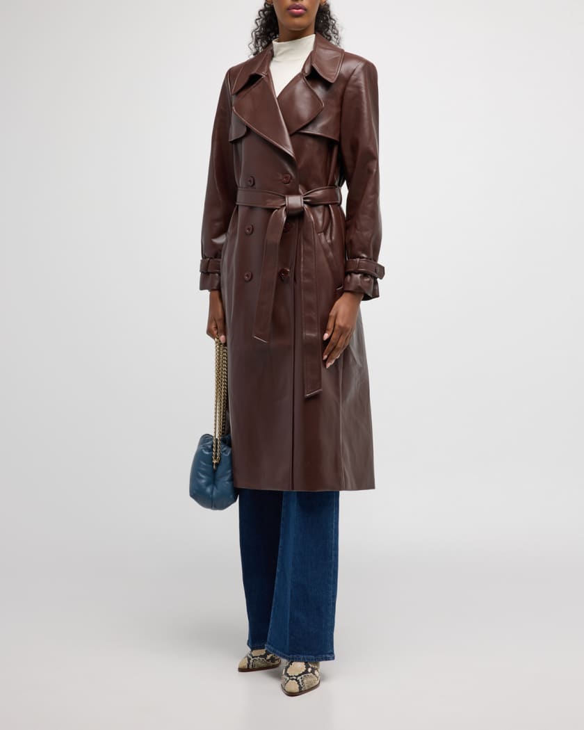 Wide Shoulders Leather Trench Coat