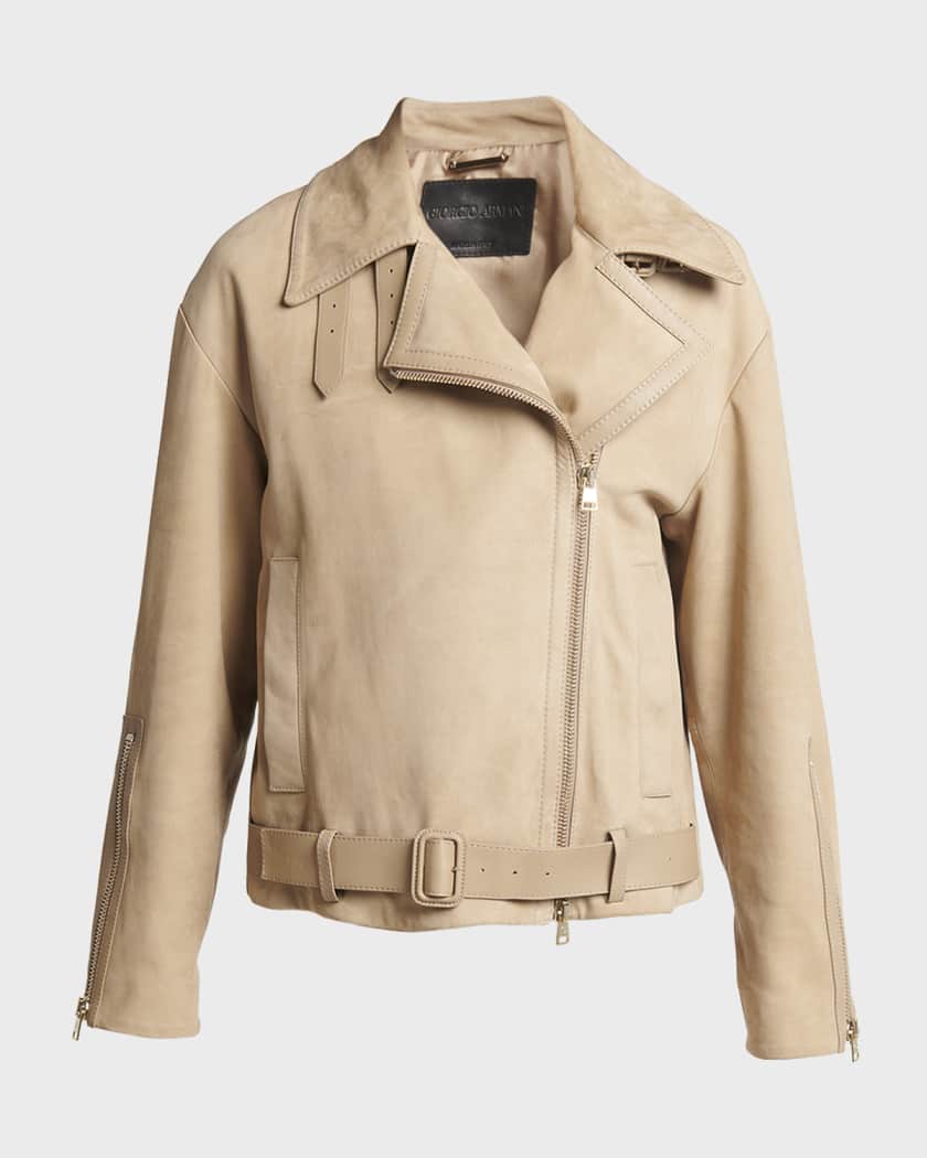Giorgio Armani Nubuck Belted Suede Moto Jacket Neiman Marcus