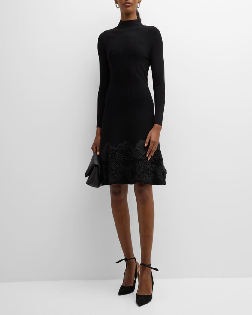 Milly Rosaelia Mock-Neck Lace-Trim Dress | Neiman Marcus