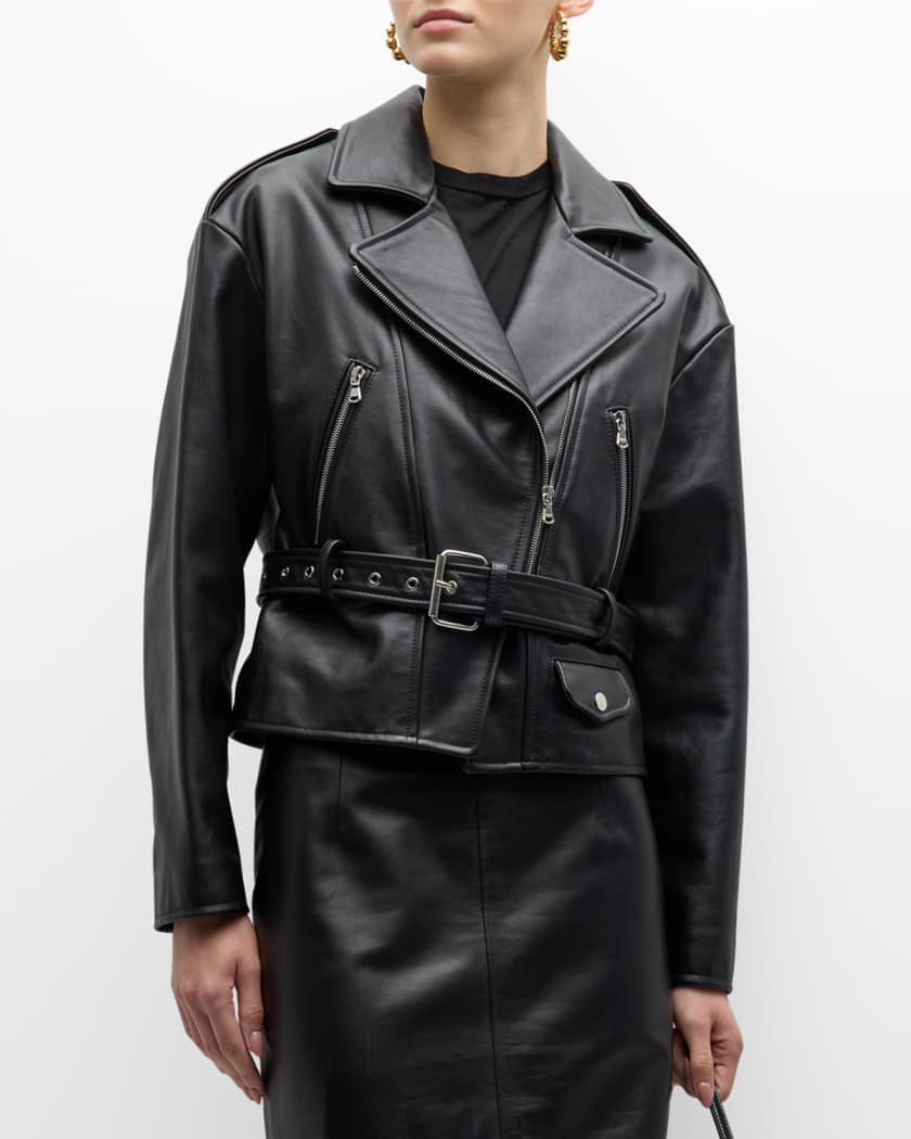 Nili Lotan Aurelie Waisted Leather Biker Jacket Neiman Marcus