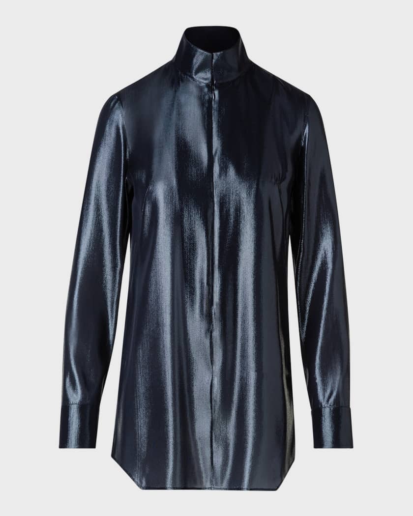 Akris Silk Jersey Collared Shirt - Bergdorf Goodman