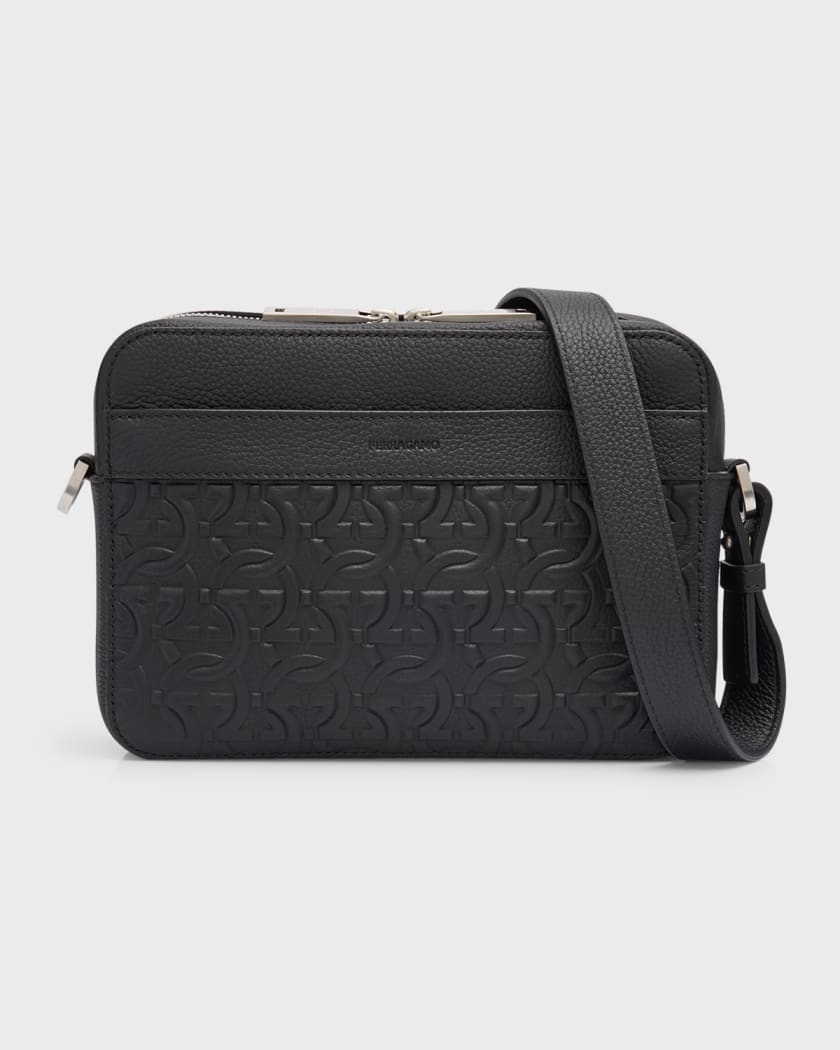 Ferragamo Man Embossed Crossbody Bag Black