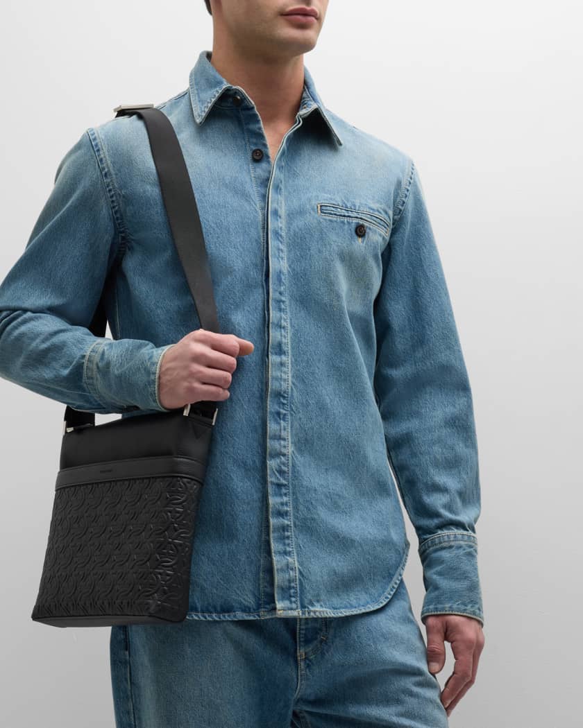 Men's Gancini Embossed Leather Crossbody Bag