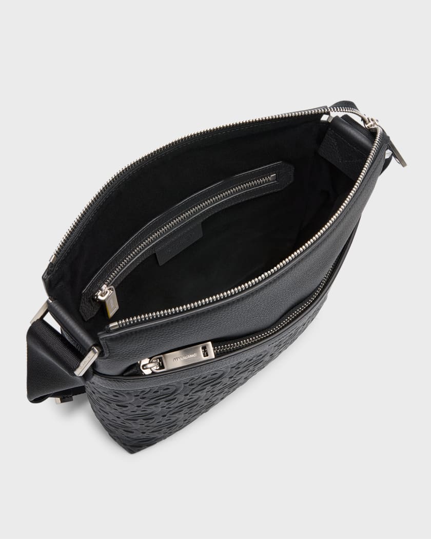 Men's Gancini Embossed Leather Crossbody Bag