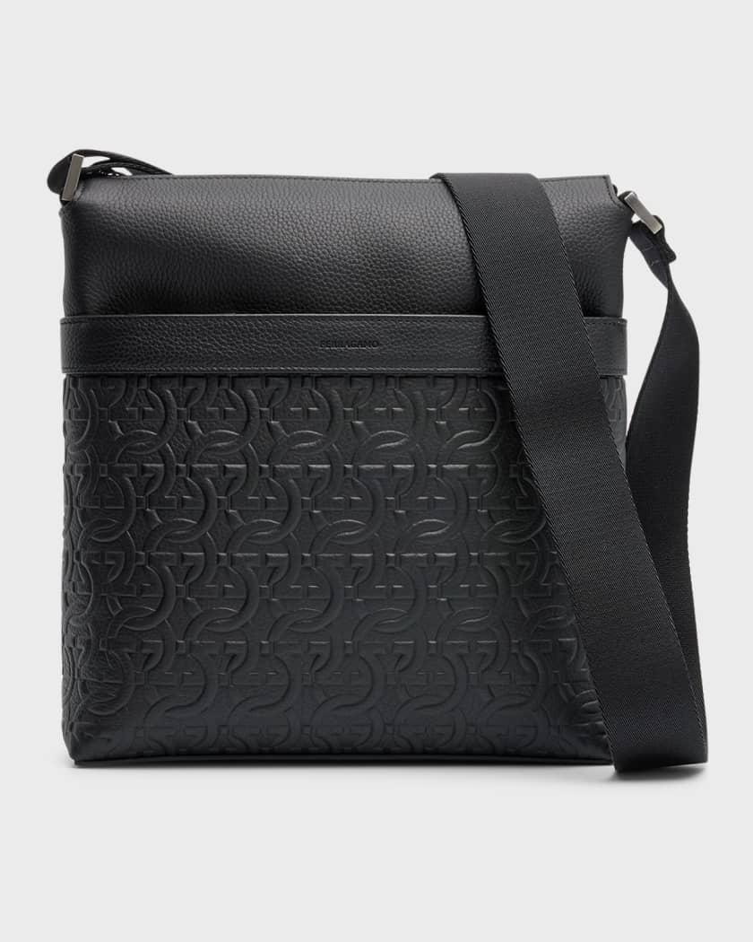 Ferragamo Man Embossed Crossbody Bag Black