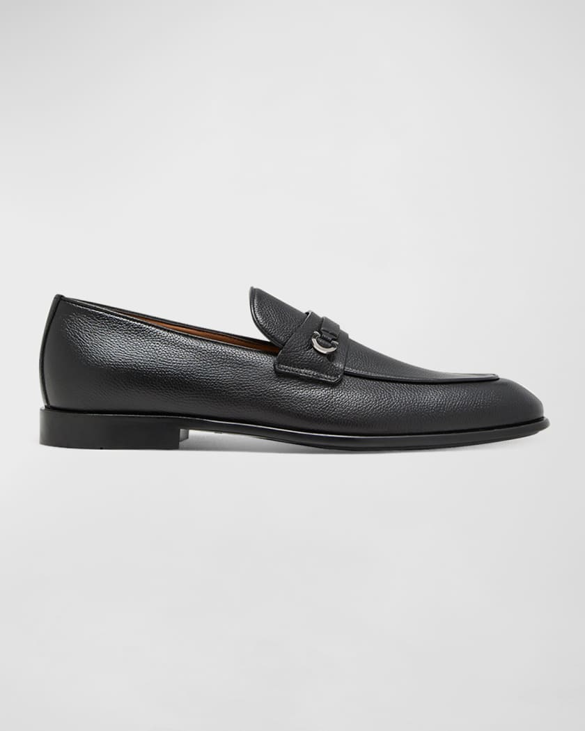 Men's Grained Leather Loafers With Gancini by Salvatore Ferragamo