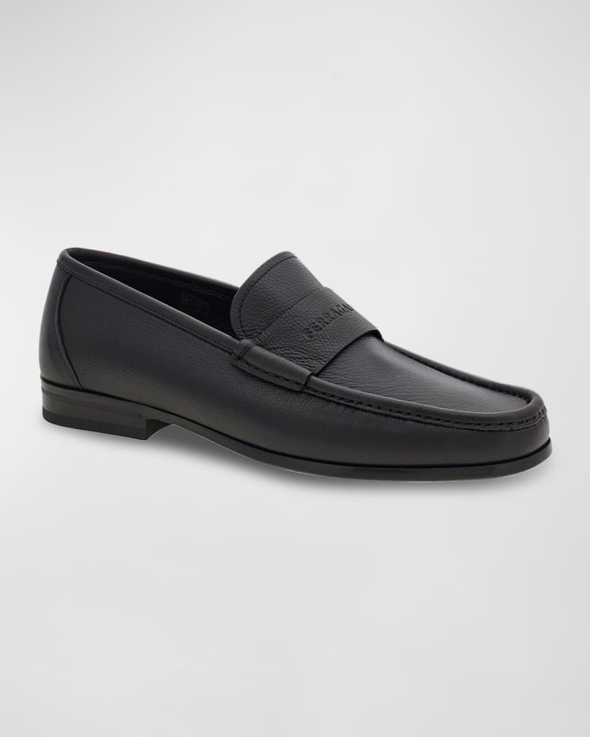 Salvatore Ferragamo Black Calf Leather Moccasins Loafers Men's Shoes