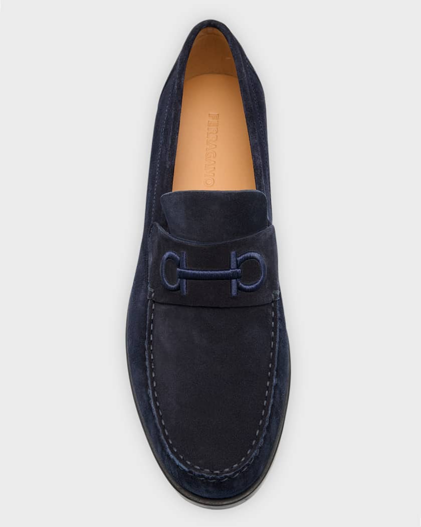 Salvatore Ferragamo Men's Suede Gancini Loafers, Navy