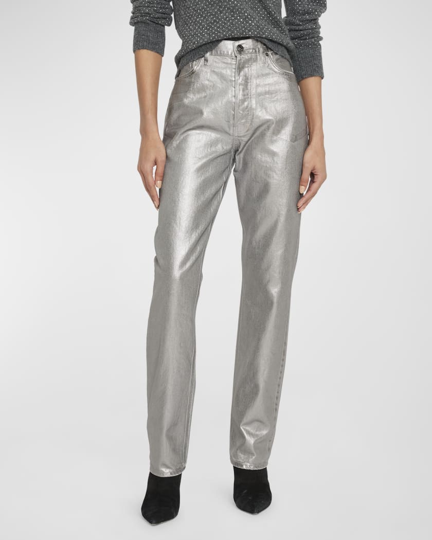 Distressed Metallic Coated Denim Jeans