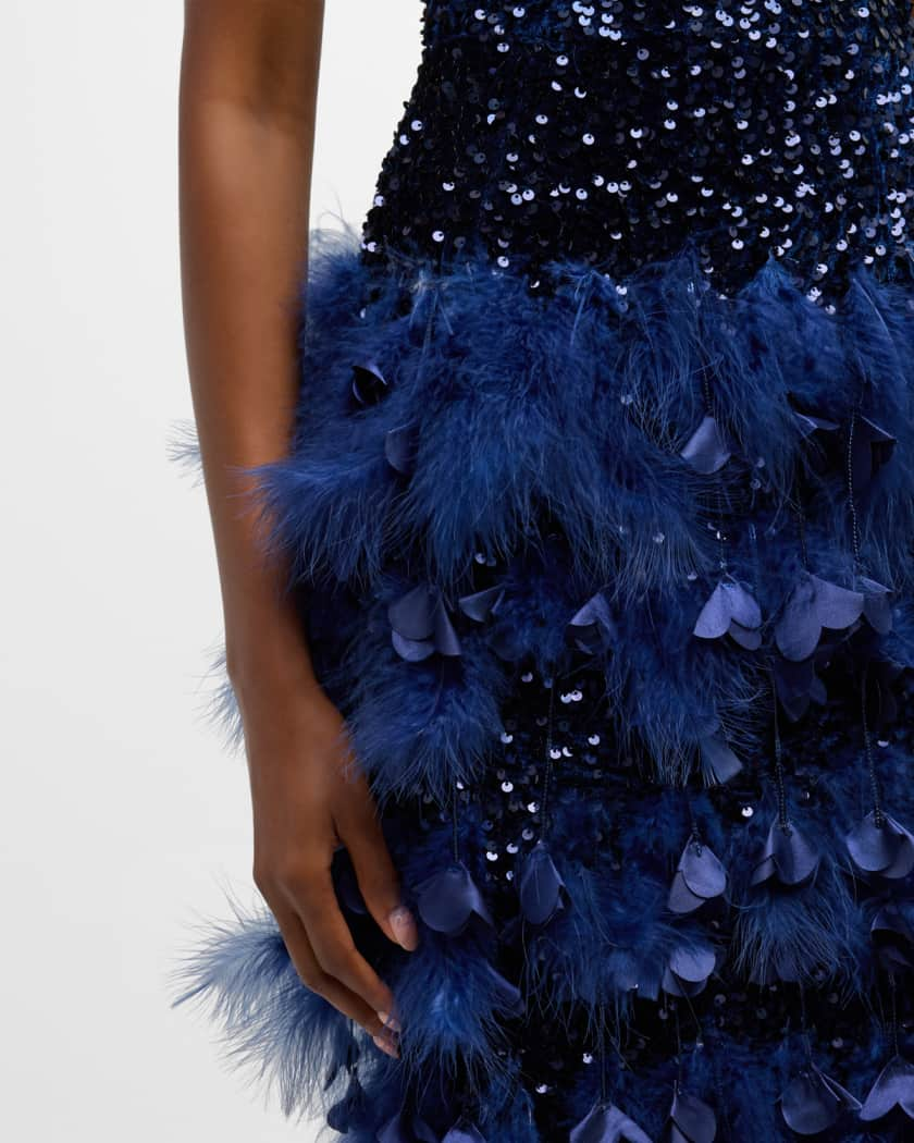 15+ Sequin Feather Trim Dress