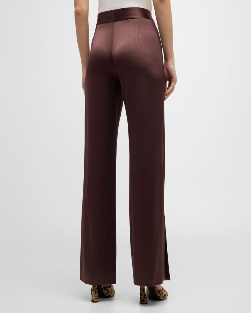 Alice + Olivia JC Wide-Leg Side-Slit Satin Pants | Neiman Marcus