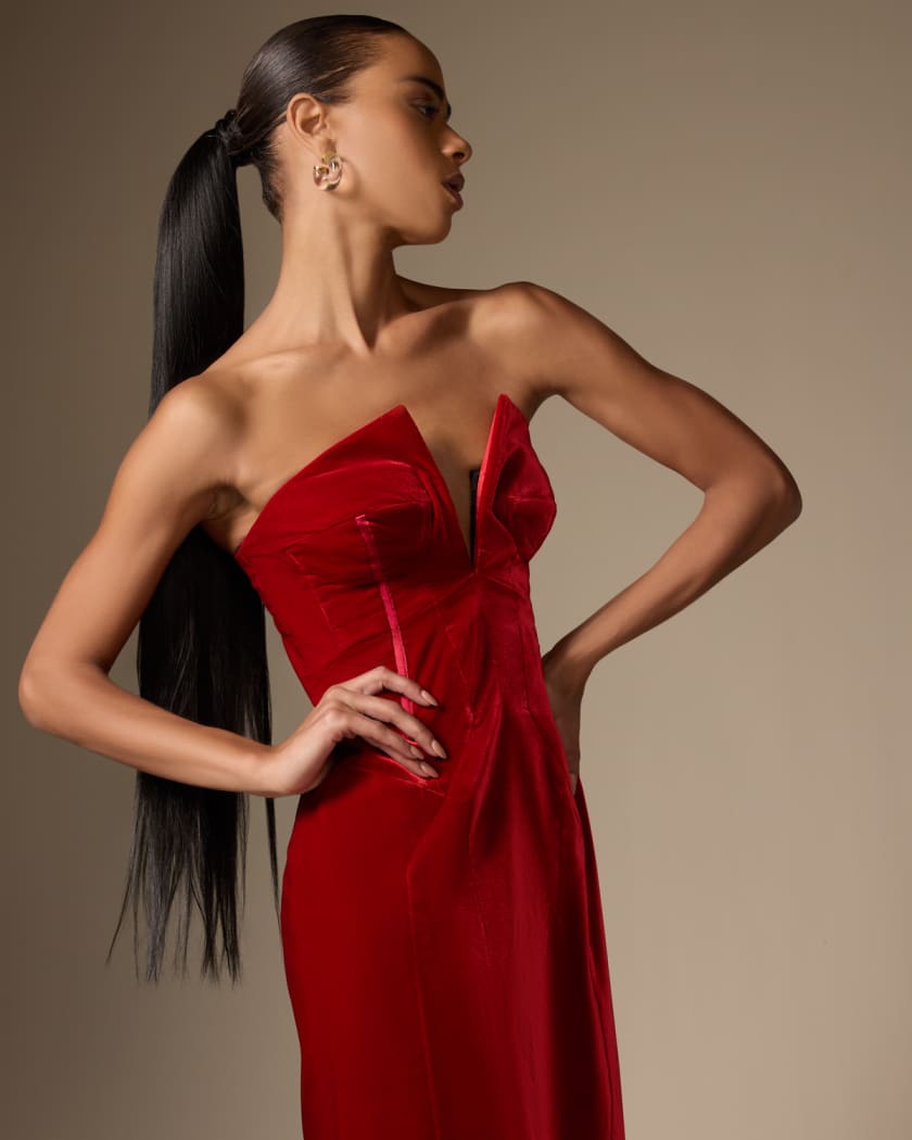 Tom ford red ruched tulle dress online