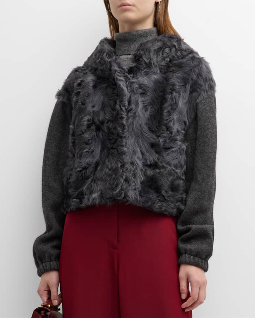 Yves Salomon Cut Sew Faux Fur Knit Jacket | Neiman Marcus