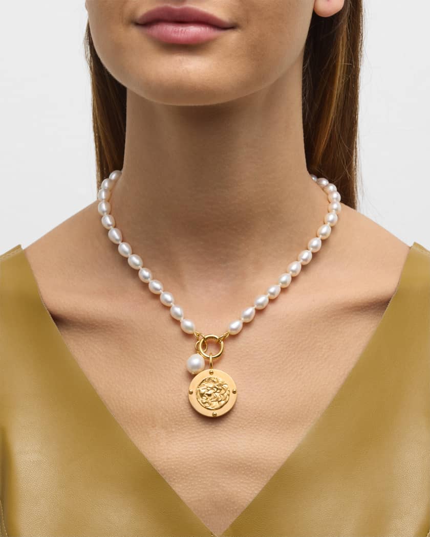 Dina Mackney Freshwater Pearl Charm Necklace, Gold White, Women's, Necklaces Pearl Necklaces
