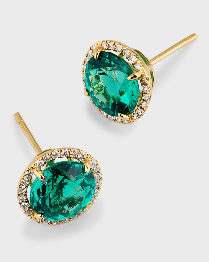 Lab created emerald sales earrings in yellow gold