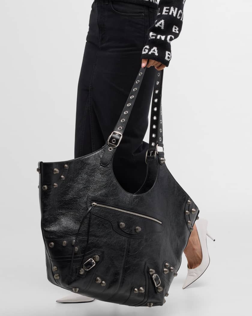 Balenciaga Le Cagole Crinkled Leather Tote Bag