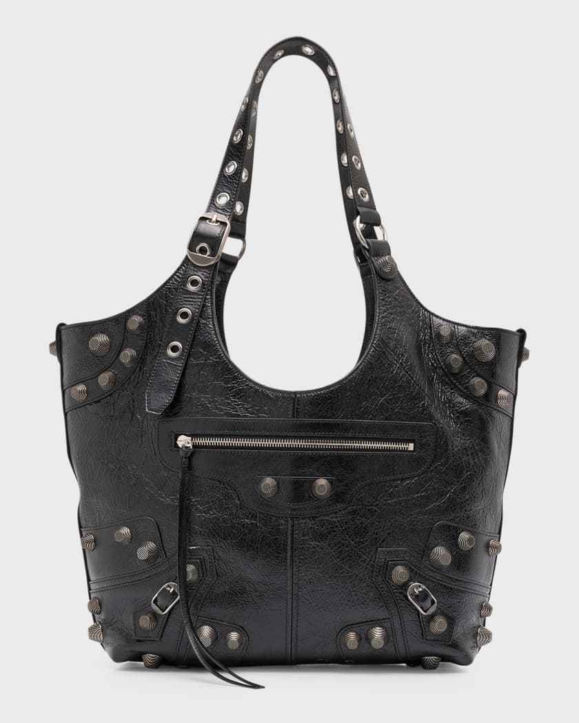 BALENCIAGA Arena studded crinkled-leather tote