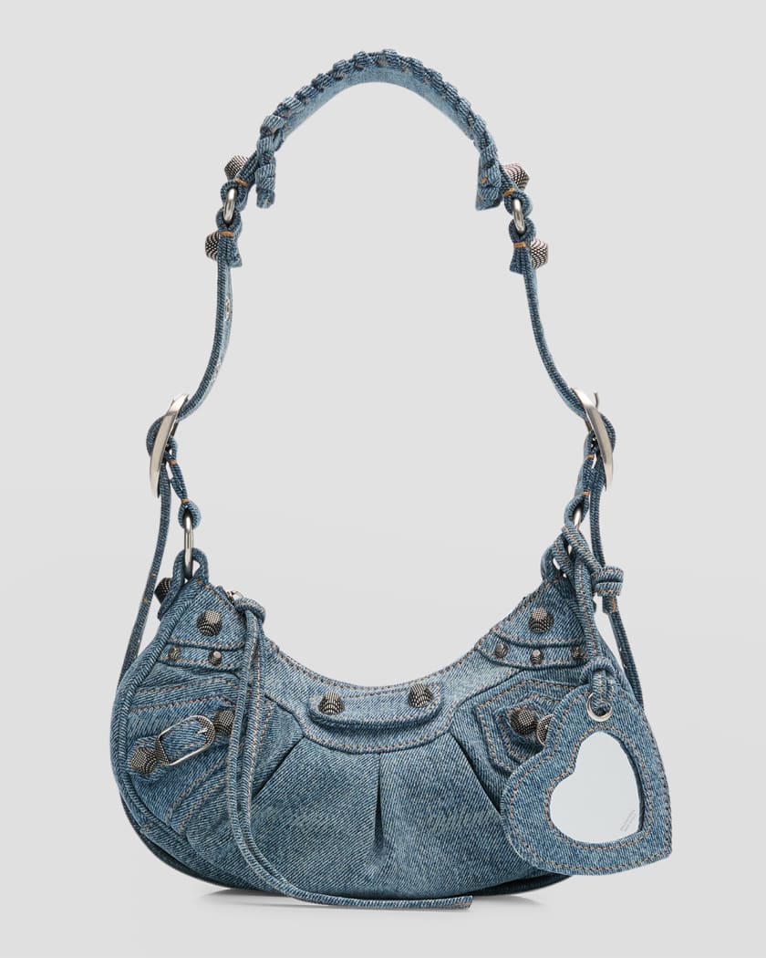 Balenciaga Le Cagole mini studded printed denim shoulder bag - Women - Blue Shoulder Bags