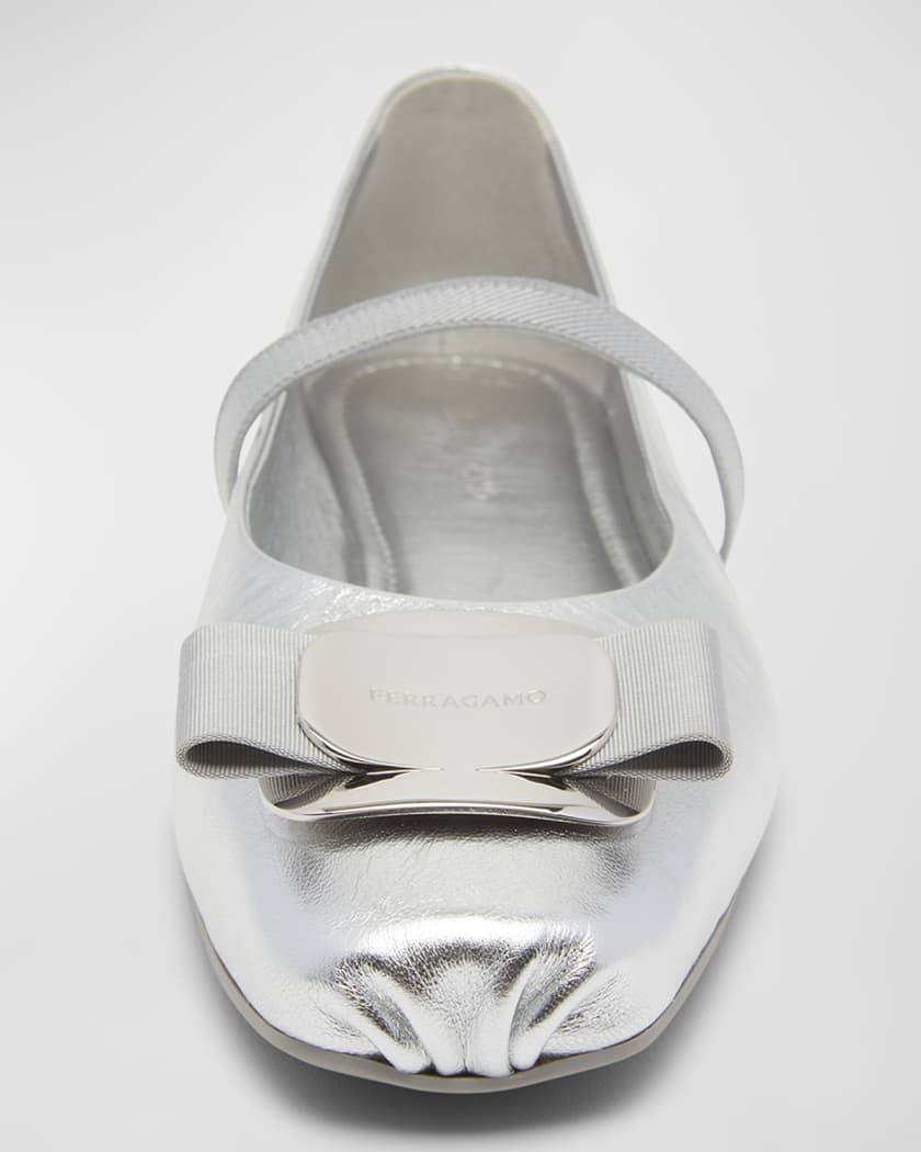 Zina Metallic Bow Mary Jane Ballerina Flats