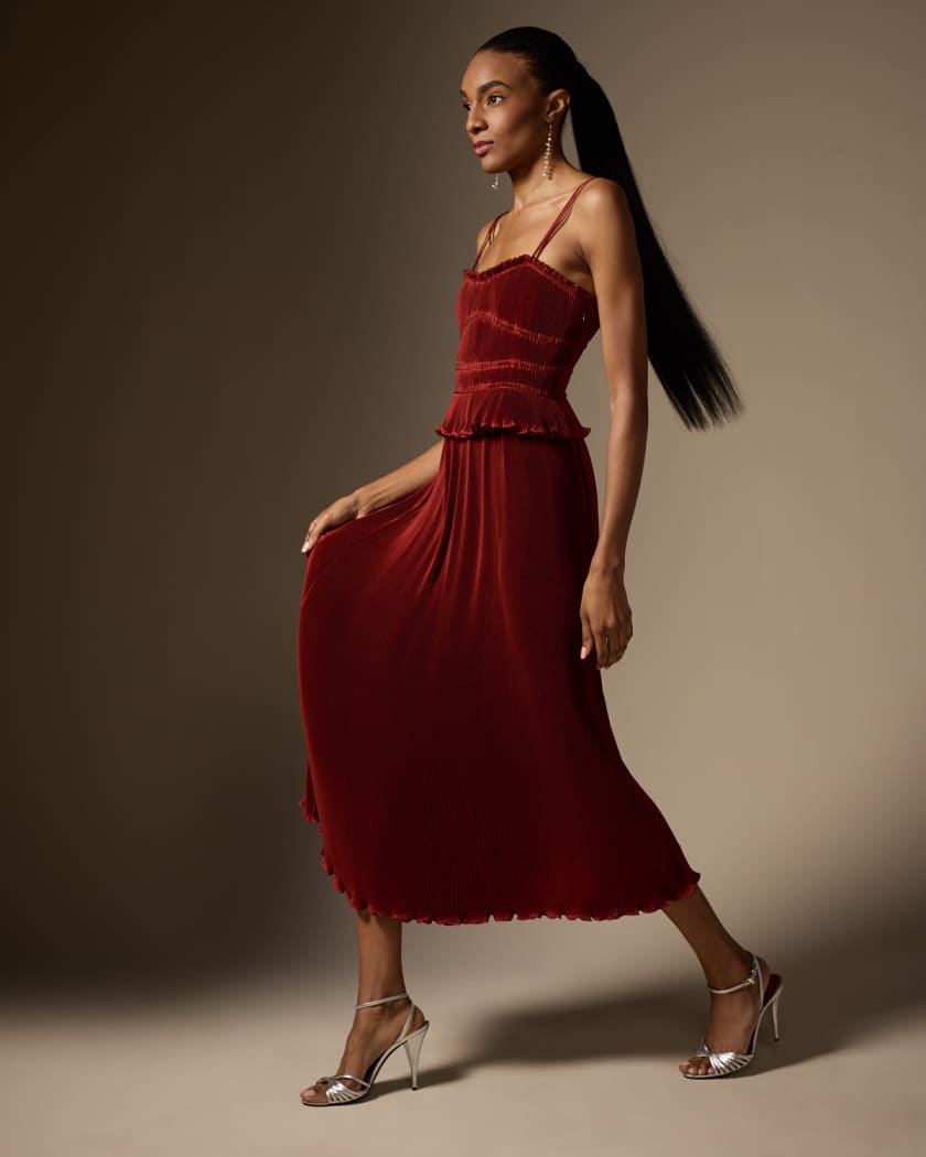 Brisha Ribbed Velvet A Line Midi Dress