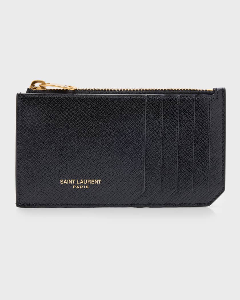 Saint Laurent Monogram Grained Leather Zip Card Case - Black