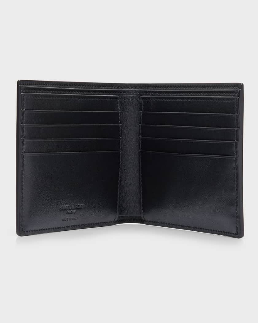 CELINE, Logo-Print Leather Billfold Wallet, Men, Black