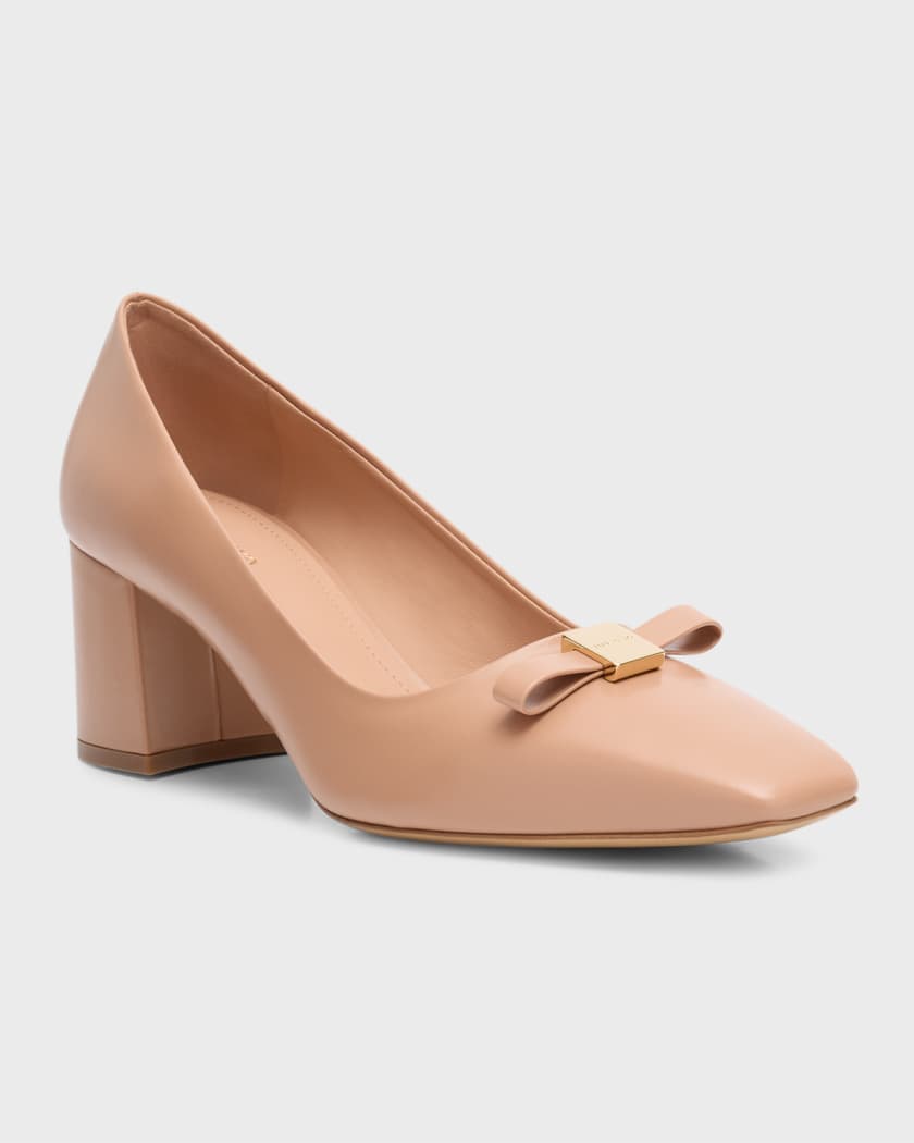 Erica Leather Bow Comma-Heel Pumps