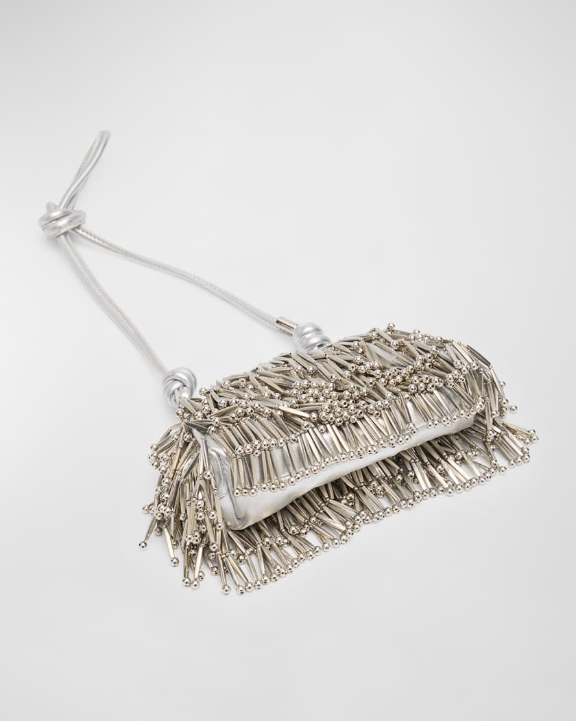 Cult Gaia Shanti fringed raffia clutch bag - Silver