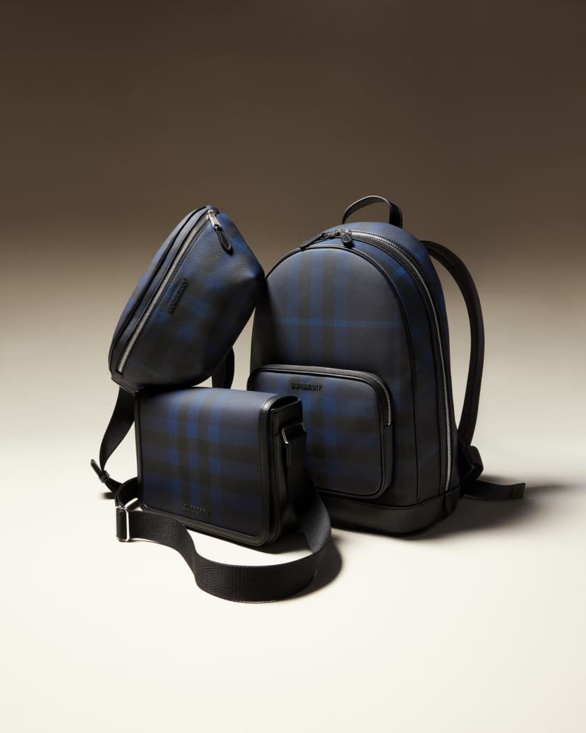 London check and leather backpack outlet