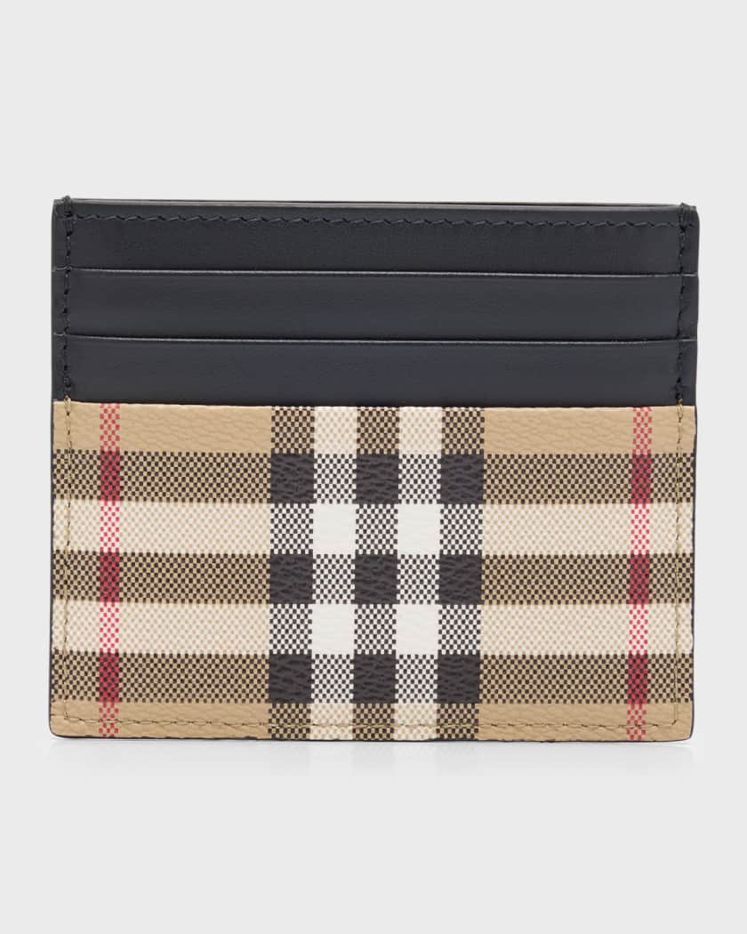 Men's Vintage Check and Leather Card Case