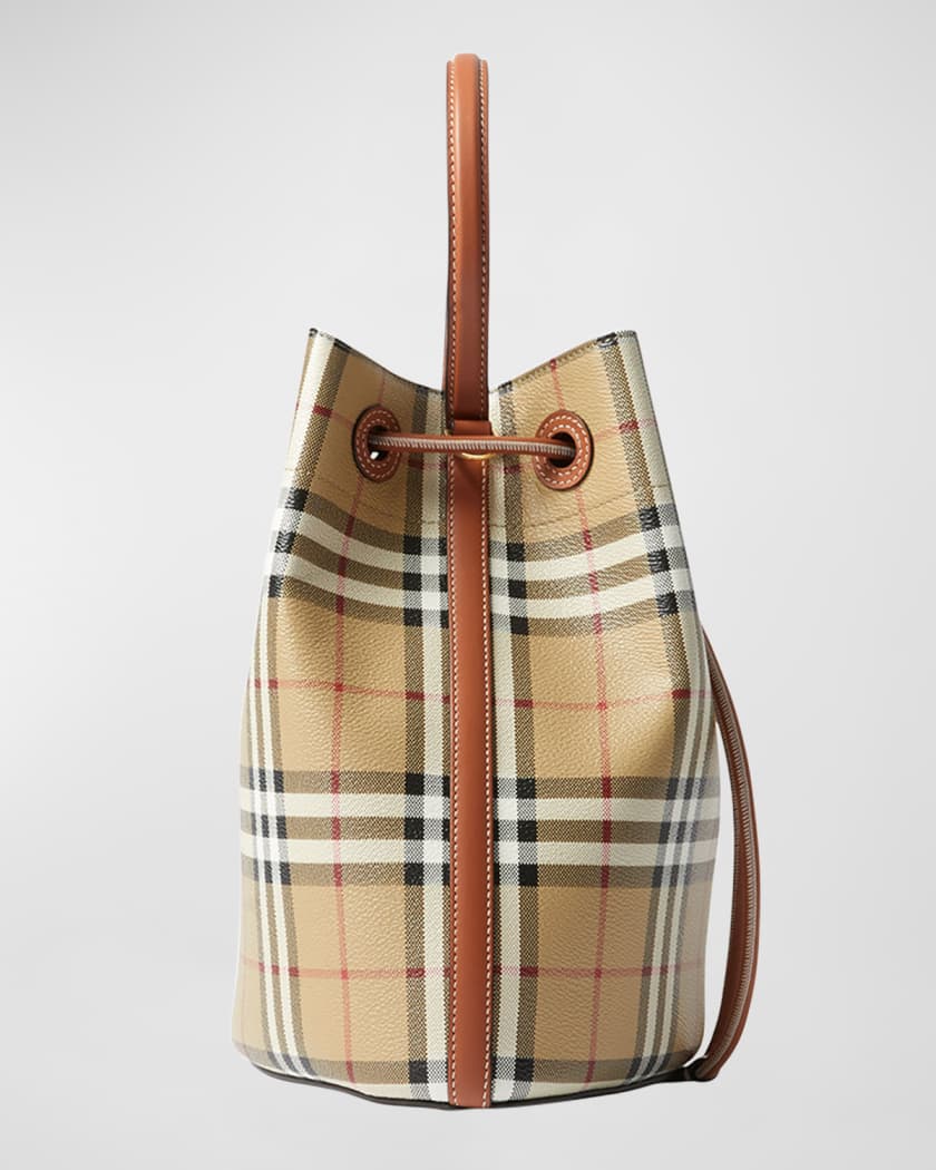 Small leather drawstring bucket bag by Burberry