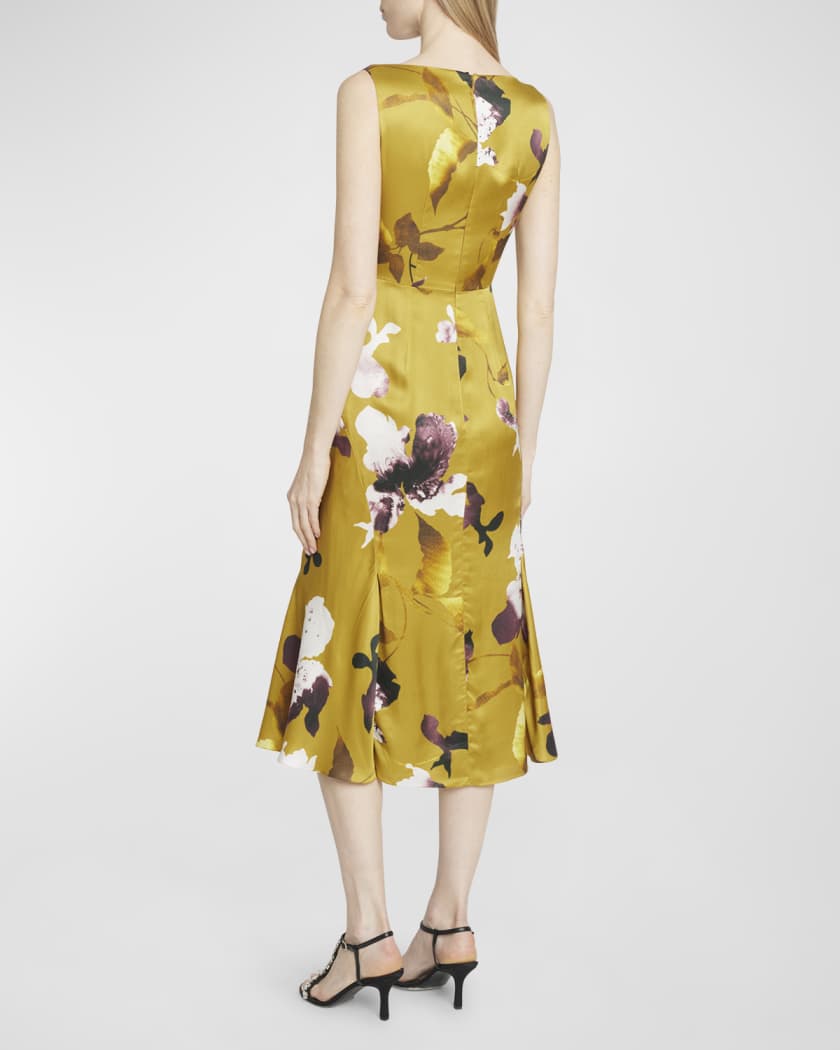Erdem Floral-Print Fluted Hem Midi Dress | Neiman Marcus
