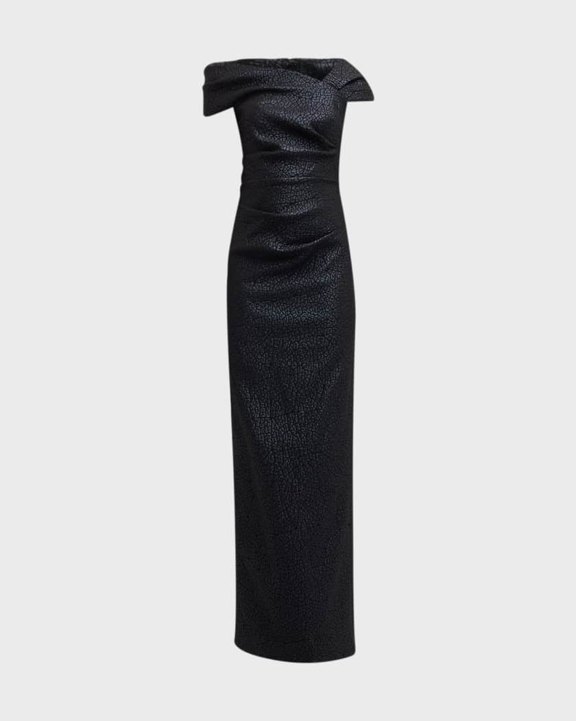 Rickie Freeman for Teri Jon Asymmetric Metallic Jacquard Column Gown | Neiman  Marcus