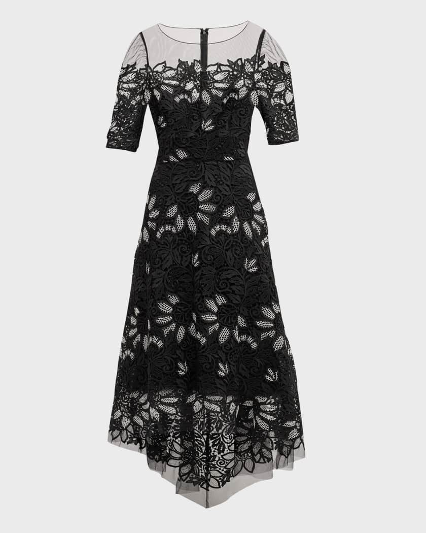 Rickie Freeman for Teri Jon High Low Floral Lace Midi Dress