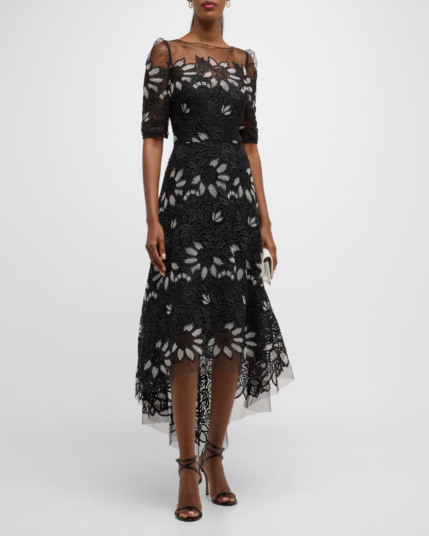 High Low Floral Lace Midi Dress