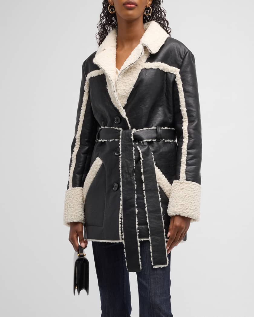 Cinq a Sept Mona Belted Faux Shearling Coat Neiman Marcus