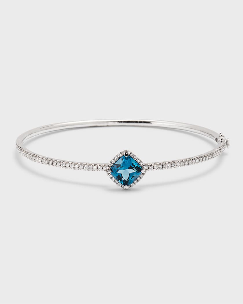 18K White Gold London Blue Topaz Bangle Bracelet with Diamonds