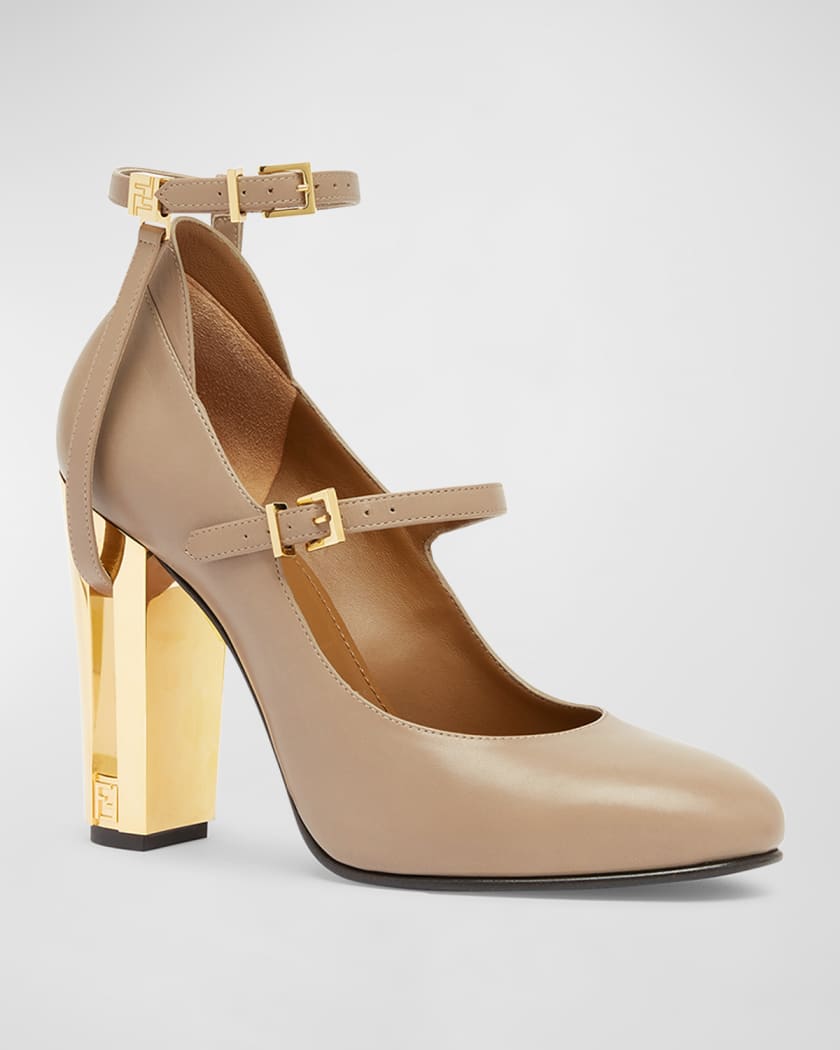 Delfina Leather Metallic-Heel Pumps