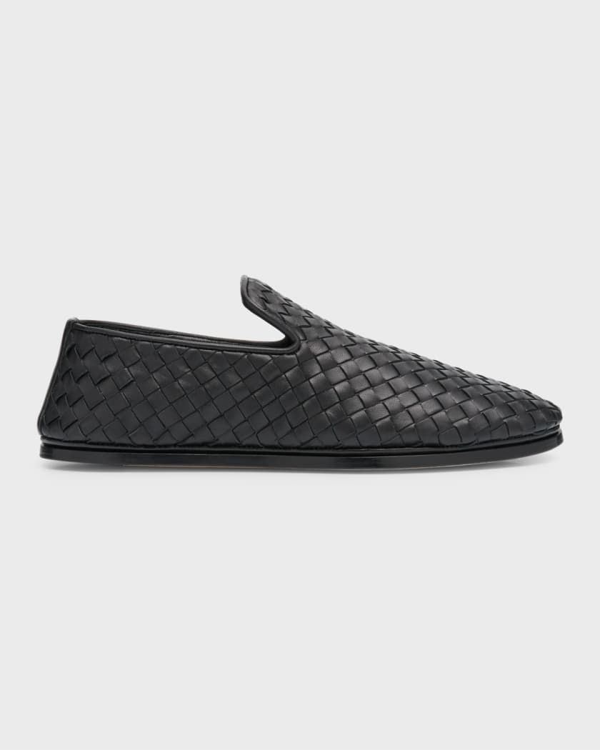 Intrecciato Leather Slippers in Black - Bottega Veneta