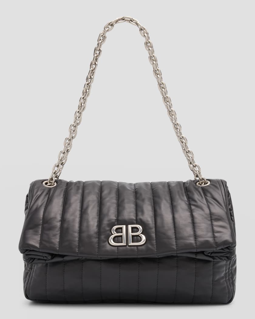 Black Leather-Look Quilted Chain Strap Shoulder Bag