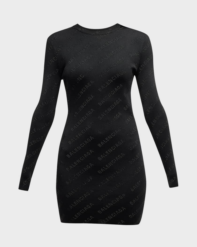 Balenciaga logo-print jersey mini dress - Black