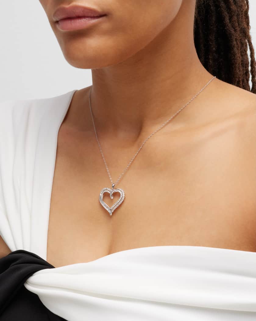 NM Estate Estate 14K White Gold Round and Baguette Diamond Heart Pendant on Chain Necklace, 18L, Women's, Necklaces Pendant Necklaces