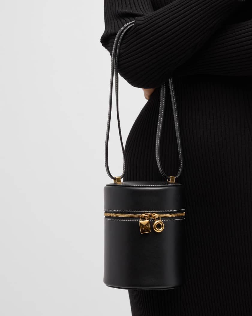 Cylinder Bucket Leather Bag in Black