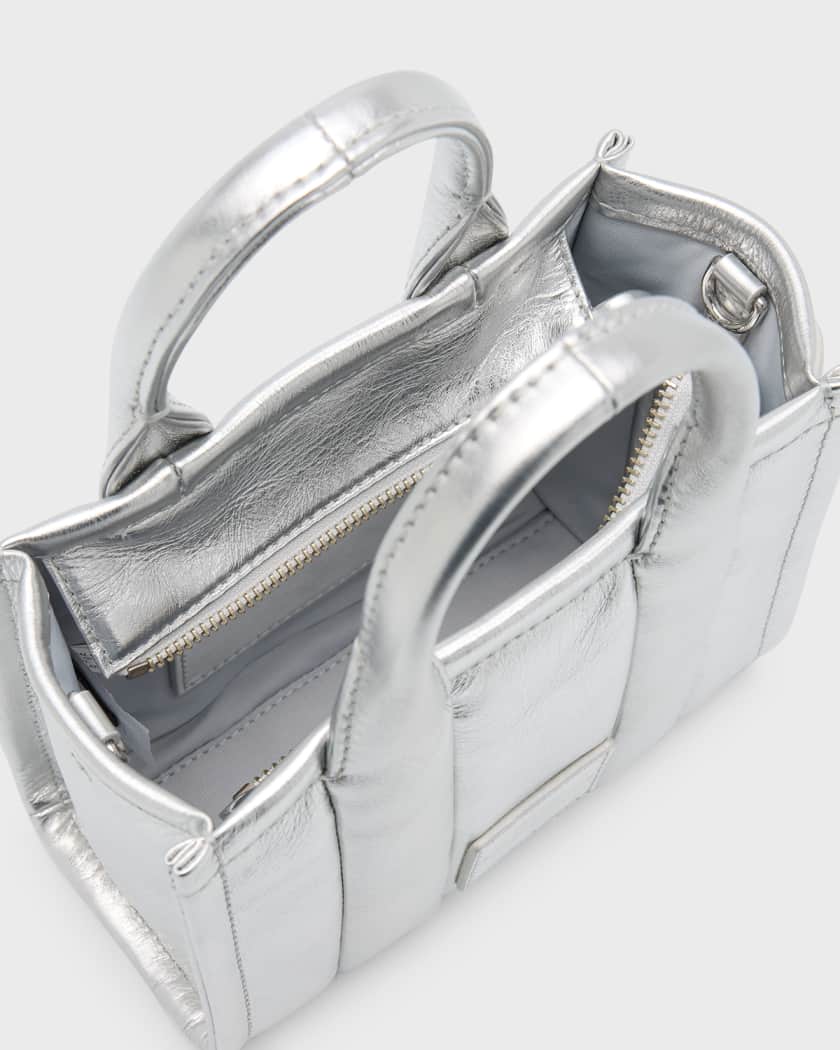 Silver metallic leather tote bag sales